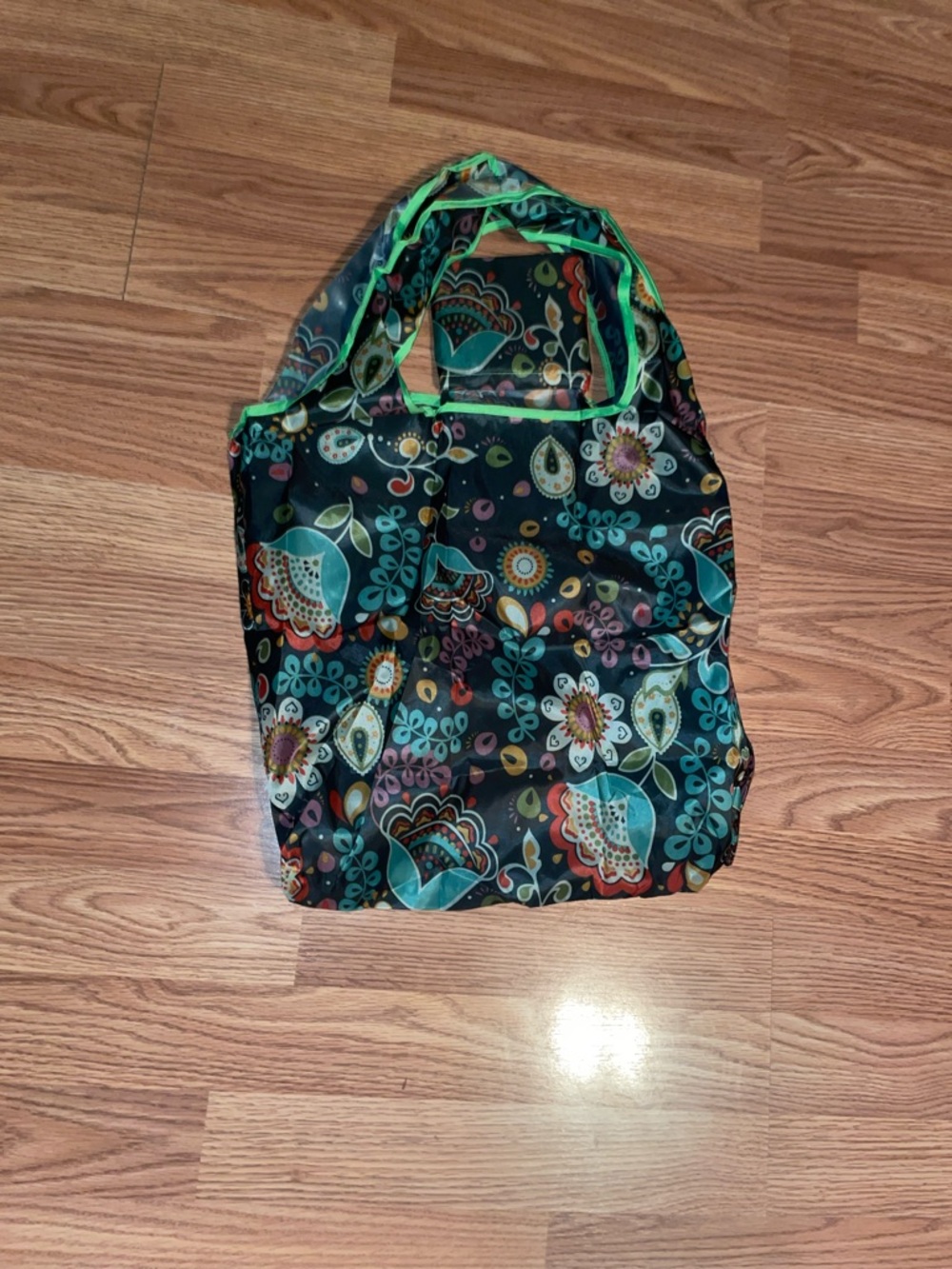 Floral Pattern Reusable Tote Bag - Black and Teal